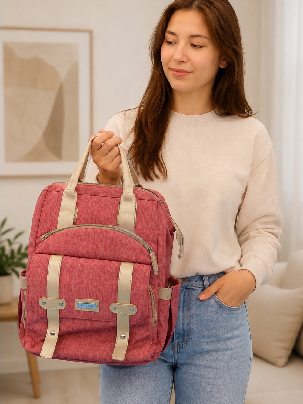 Falanko Diaper Bag Backpack Pink Baby Travel Backpack Large Multi Pocket EUC